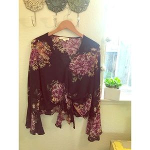 Tie front blouse with bell sleeves